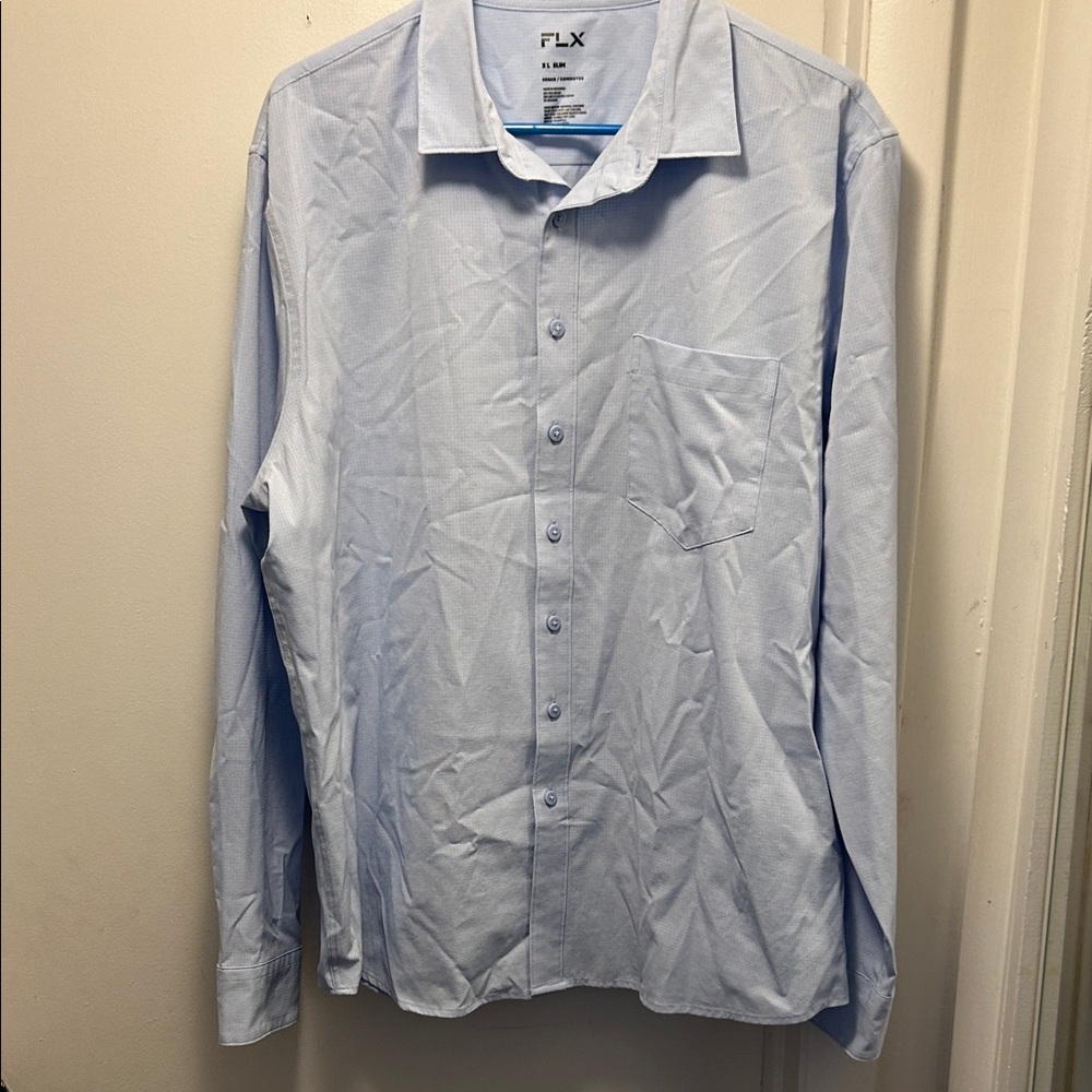 Men's Blue Slim Dress Shirt - Picture 3 of 6